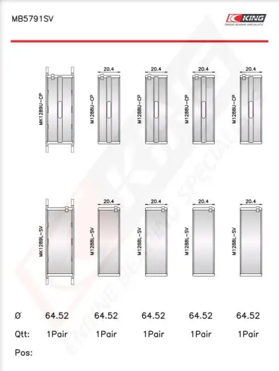 Krank Mili Yatak Çanağı Seti KING MB5791SV - 2. Görsel