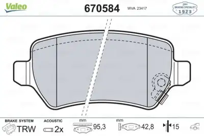 VALEO 670584 Fren Balatası Arka - 1. Görsel