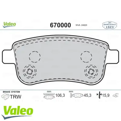 VALEO 670000 Fren Balatası Arka - 3. Görsel