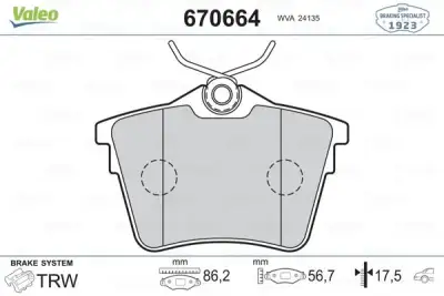 VALEO 670664 Fren Balatası Arka - 1. Görsel