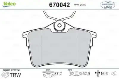VALEO 670042 Fren Balatası Arka - 1. Görsel