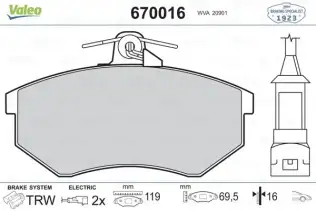 VALEO 670016 Fren Balatası Ön