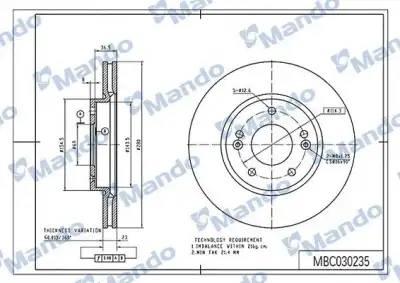Fren Disk Ayna Ön Sağ ve Sol MANDO MBC030235 - 1. Görsel