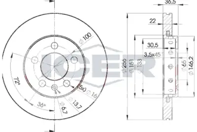 Fren Disk Ayna Ön Sağ ve Sol VOLKSWAGEN ORJINAL 1J0615301D - 1. Görsel
