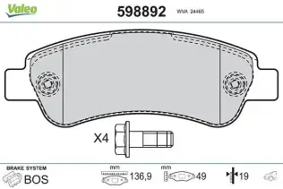 Fren Disk Balata Arka VALEO 598892