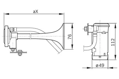 Havali Korna. Üç Tonlu. 12 V. 240W. 630/795/840 Hz. 117Db A - 2. Görsel