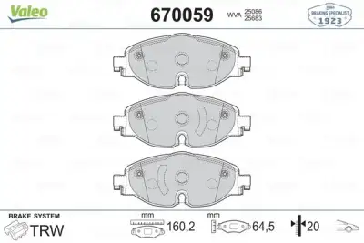 VALEO 670059 Fren Balatası Ön - 1. Görsel