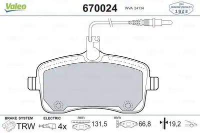 VALEO 670024 Fren Balatası Ön - 1. Görsel
