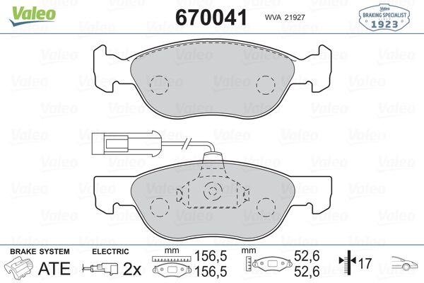 VALEO 670041 Fren Balatası Ön