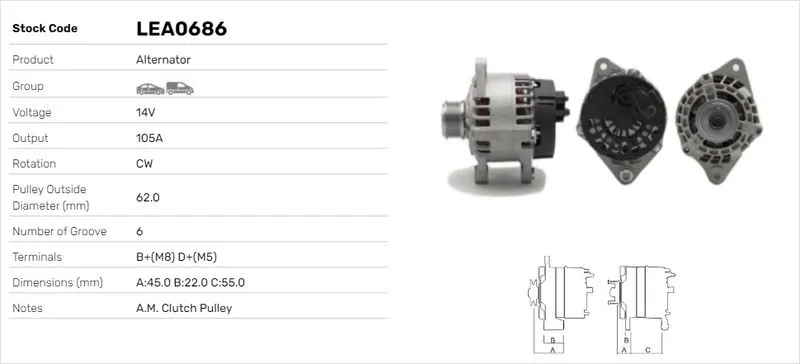 Alternatör  LUCAS ELEKTRIK LEA0686