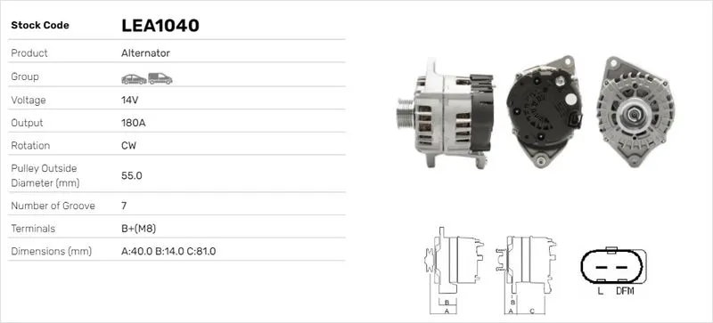 Alternatör  LUCAS ELEKTRIK LEA1040