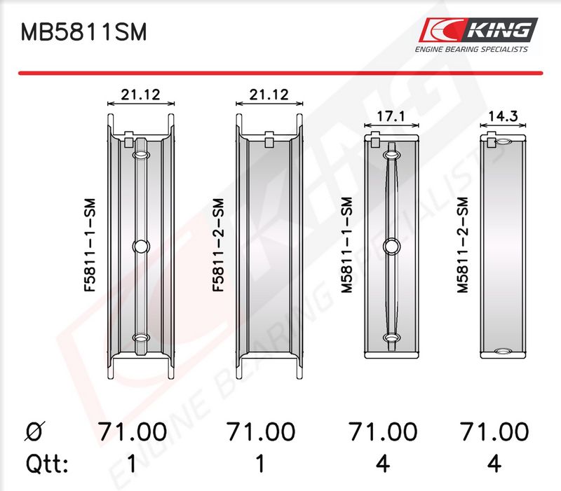 Krank Mili Yatak Çanağı Seti KING MB5811SM0.25