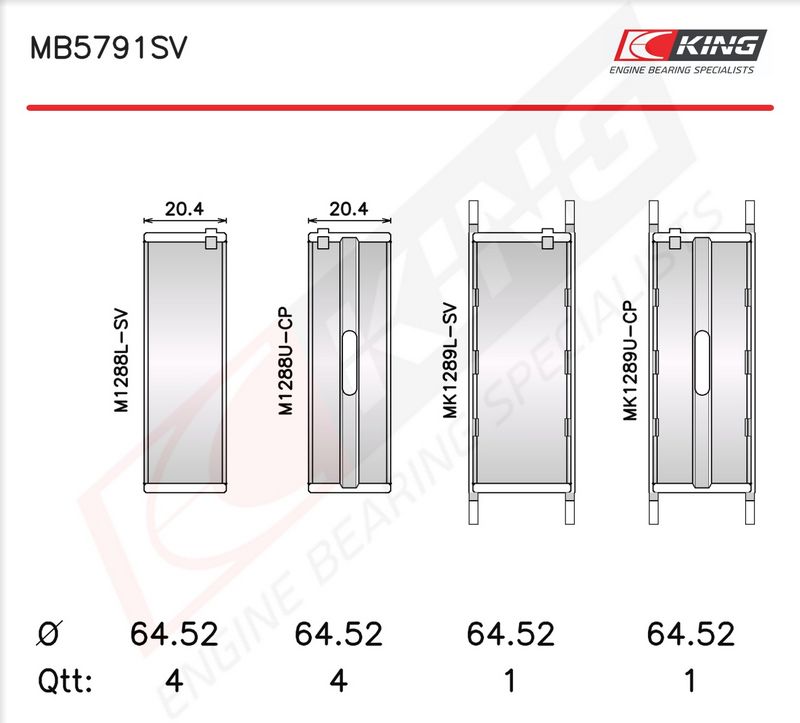 Krank Mili Yatak Çanağı Seti KING MB5791SV