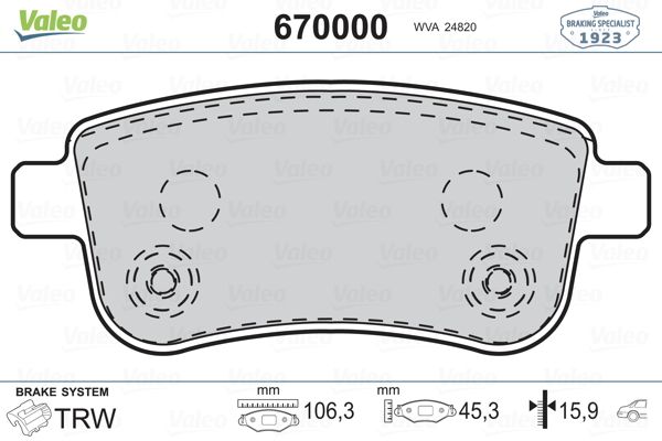 VALEO 670000 Fren Balatası Arka