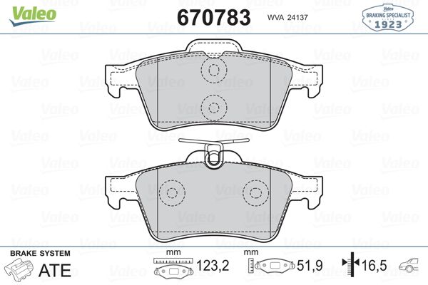 VALEO 670783 Fren Balatası Arka
