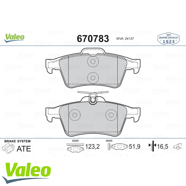 VALEO 670783 Fren Balatası Arka - . Görsel