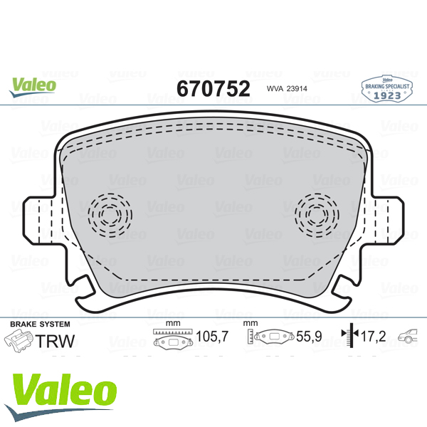 VALEO 670752 Fren Balatası Arka - . Görsel