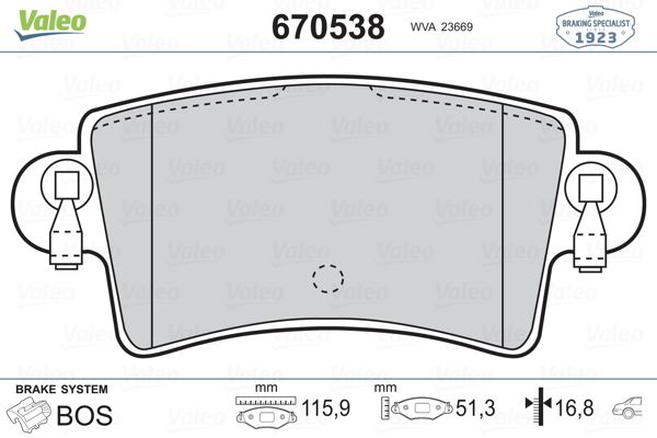 VALEO 670538 Fren Balatası Arka