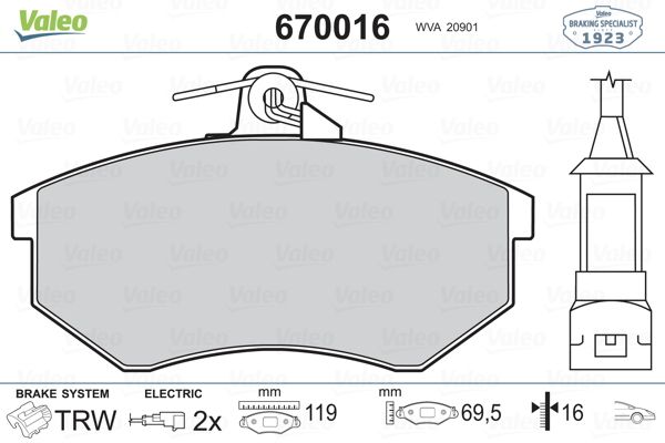 VALEO 670016 Fren Balatası Ön