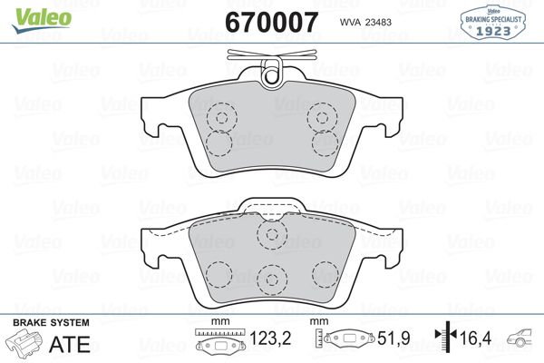 VALEO 670007 Fren Balatası Arka