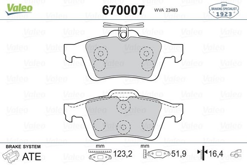 VALEO 670007 Fren Balatası Arka - . Görsel