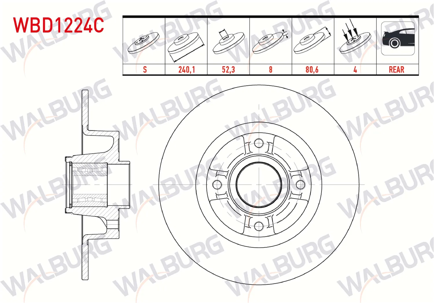 Fren Disk Ayna Arka Sağ ve Sol WALBURG WBD1224C