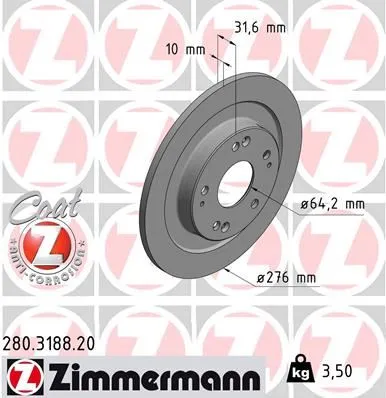 Fren Disk Ayna Arka Sağ ve Sol ZIMMERMANN 280.3188.20