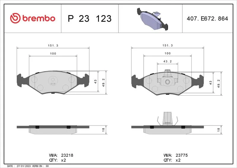 Fren Disk Balata Ön BREMBO P 23 123