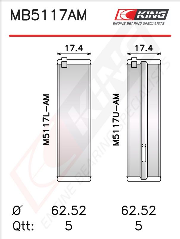 Krank Mili Yatak Çanağı Seti KING MB5117AM0.25
