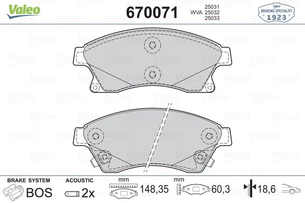 VALEO 670071 Fren Balatası Ön