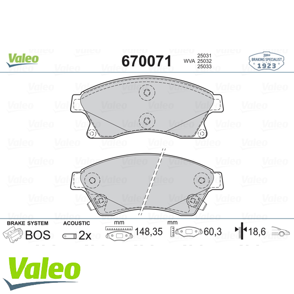 VALEO 670071 Fren Balatası Ön - . Görsel