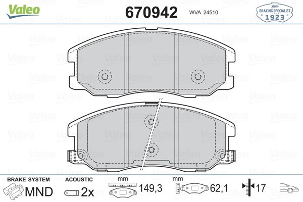 VALEO 670942 Fren Balatası Ön
