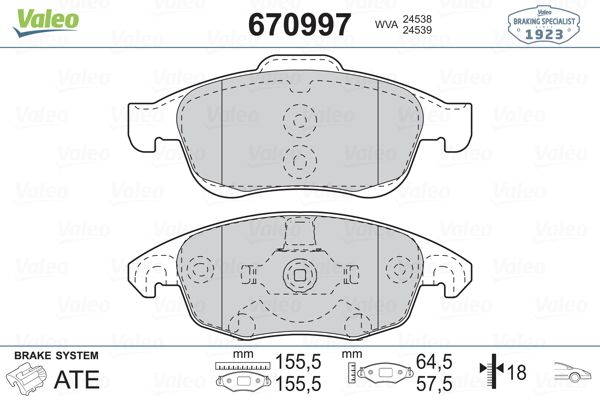 VALEO 670997 Fren Balatası Ön