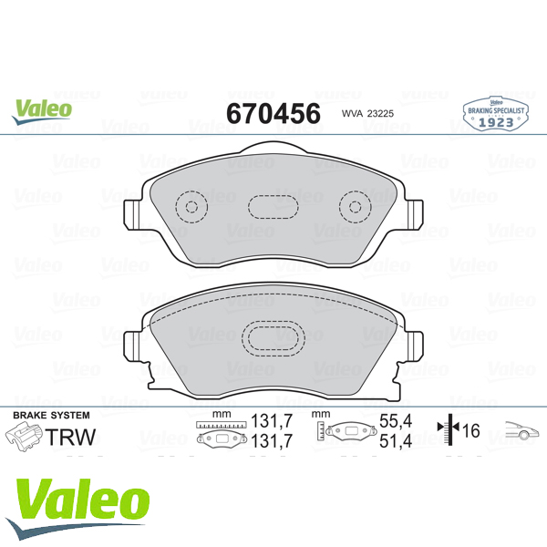 VALEO 670456 Fren Balatası Ön - . Görsel