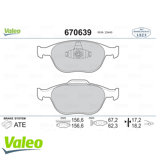VALEO 670639 Fren Balatası Ön - . Görsel