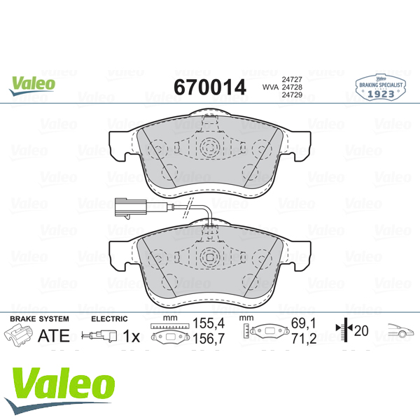 VALEO 670014 Fren Balatası Ön - . Görsel