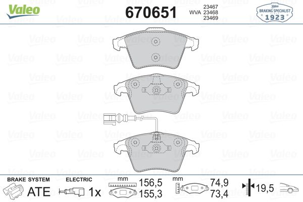 VALEO 670651 Fren Balatası Ön - . Görsel