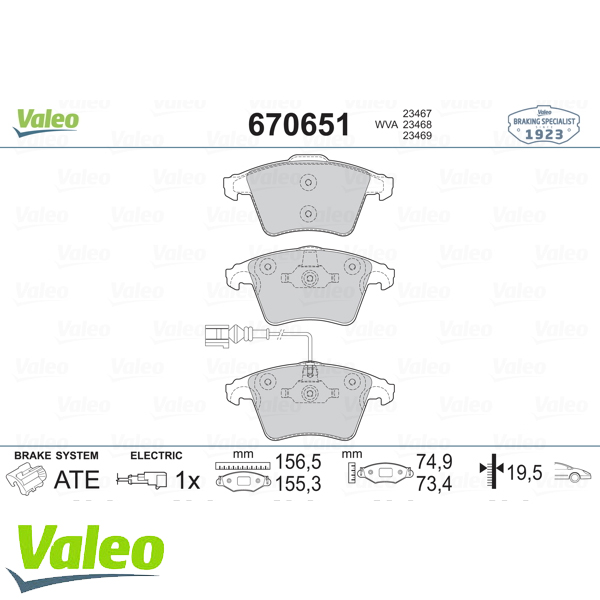 VALEO 670651 Fren Balatası Ön - . Görsel