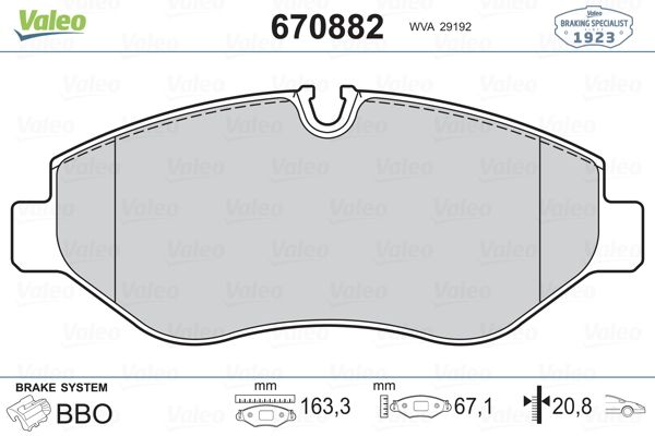 VALEO 670882 Fren Balatası Ön