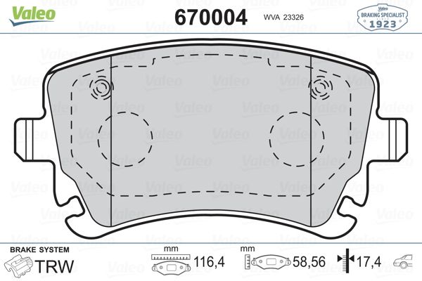 VALEO 670004 Fren Balatası Arka